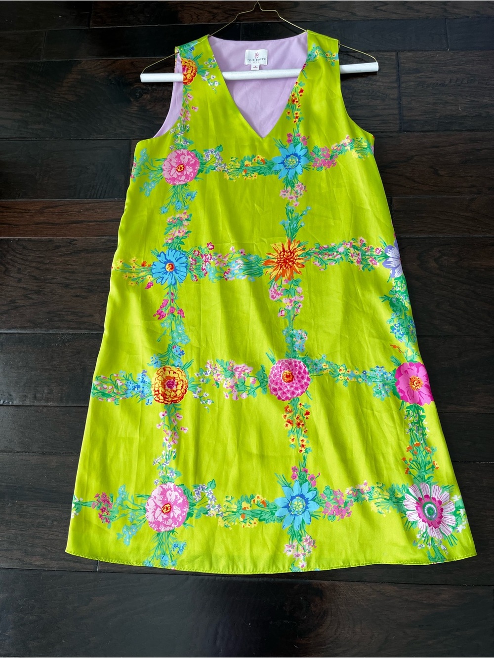 Julie Brown NYC Lime Green Floral V-Neck Sleeveless Dress; Size 6